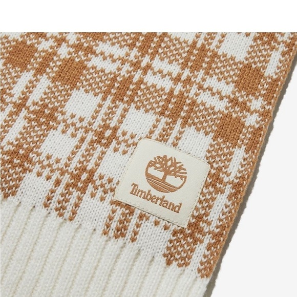 Timberland Buffalo Plaid Wide Scarf in Cream and White NEW T101808 60L x 10W - Picture 4 of 12